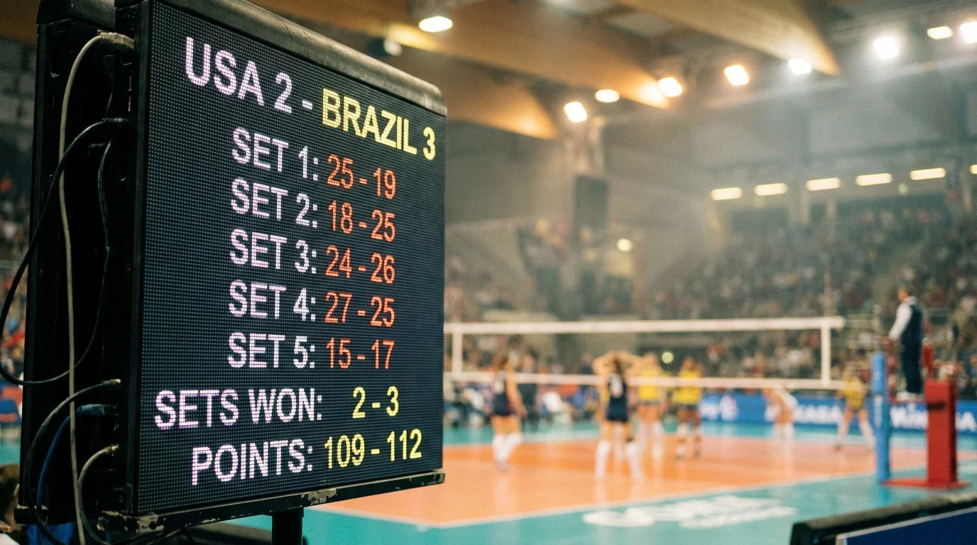 Scoreboard de volleyball montrant un écart de sets et de points détaillé