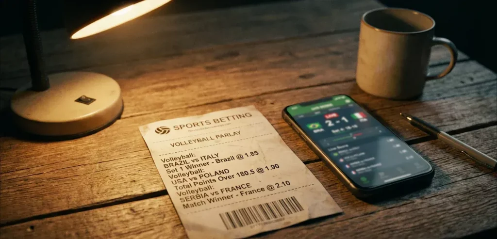 Ticket de pari combiné avec plusieurs sélections de matchs de volleyball