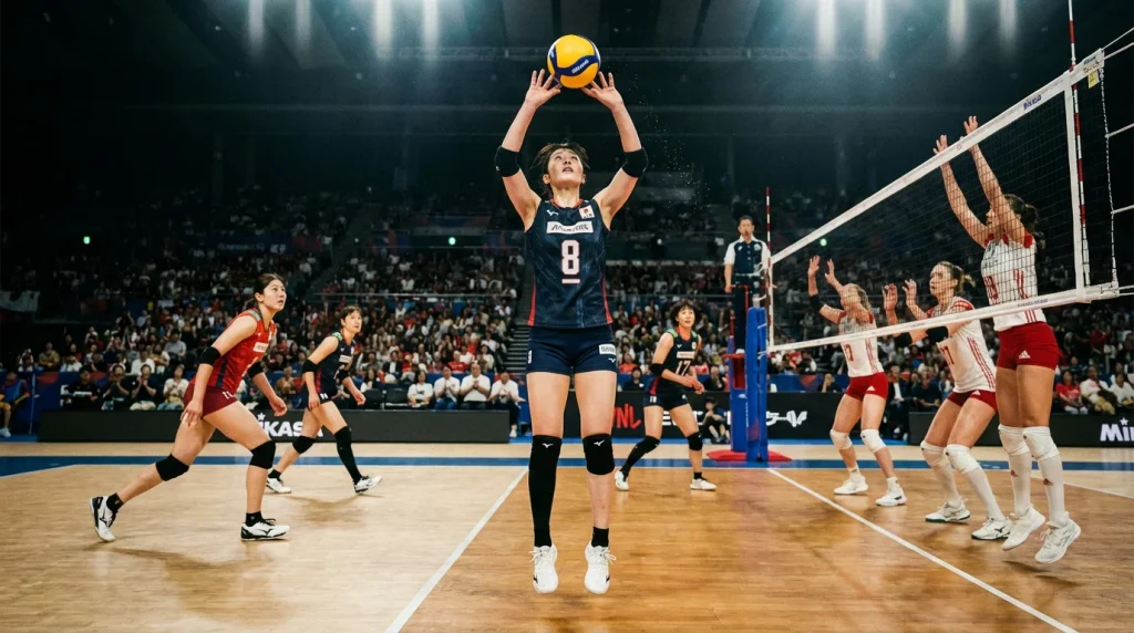 Passeur de volleyball effectuant une passe haute pour organiser l